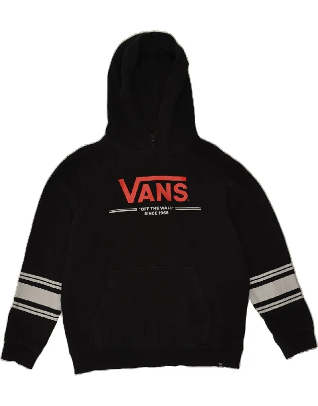 VANS Womens Graphic Hoodie Jumper UK 16 Large Black Cotton Hoodie with Hood Adjustable Protection