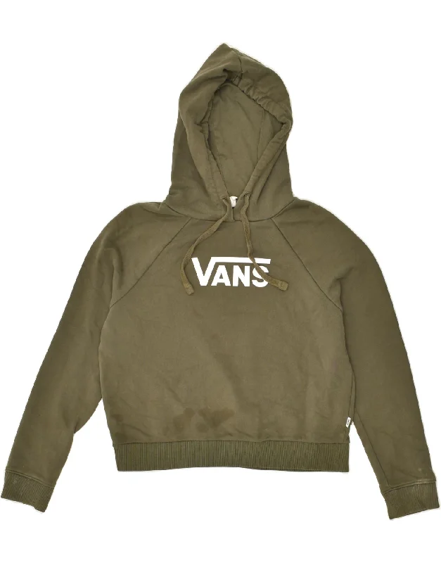 VANS Womens Graphic Hoodie Jumper UK 6 XS Khaki Cotton Oversized Hoodie Comfort Casual