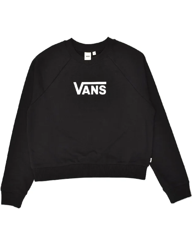 VANS Womens Graphic Sweatshirt Jumper UK 16 Large Black Cotton Hoodie with Patch Decorative Personalized