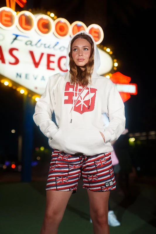 WHITE & RED SPLIT LOGO HOODIE Hoodie with Sequins Glamorous Eye-catching