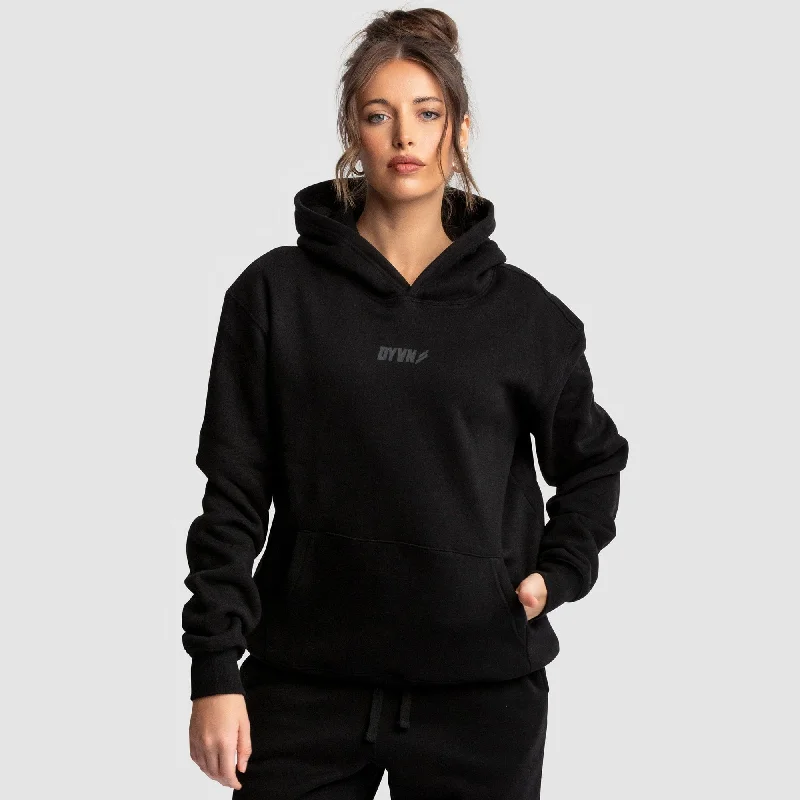 Women's DYVN Relaxed Fit Hoodie - Black Hoodie with Hem Patch Decorative Personalized