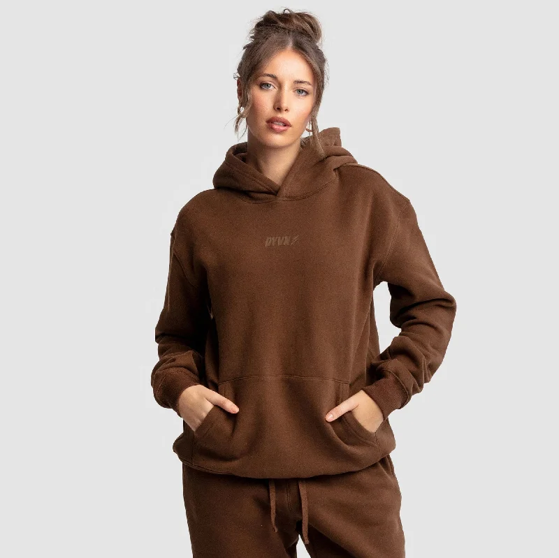 Women's DYVN Relaxed Fit Hoodie - Chocolate Hoodie with Hem Applique Textured Unique