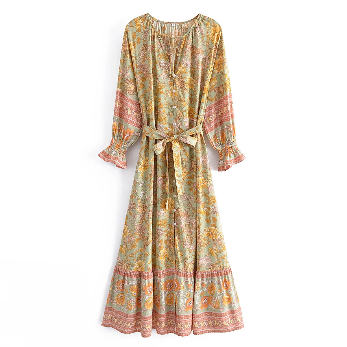 Butterfly Garden Boho Floral Print Maxi Dress Comfortable Long-Sleeve Maxi Dress