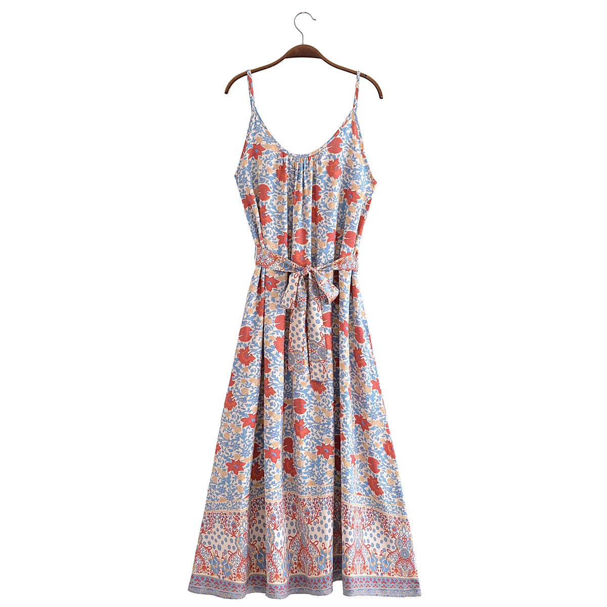 Tranquil Blue Boho Floral Print Maxi Dress Stylish Off-Shoulder Maxi Dress