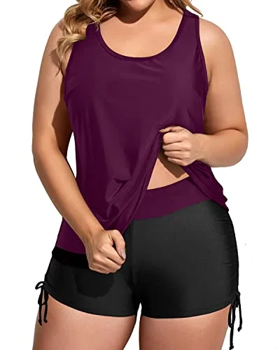 Sporty Plus Size Tankini Swimsuits With Great Tummy Control-Maroon Leaf Sleek Racerback Swimsuit