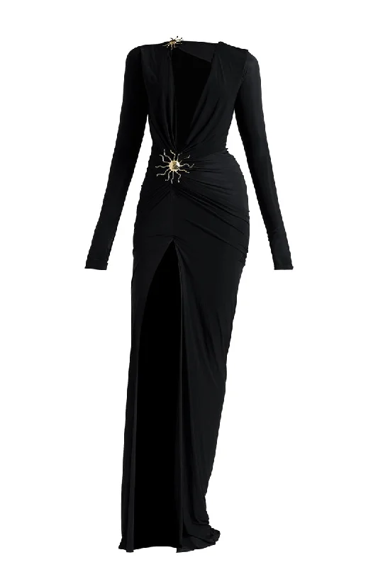 ALDONA BLACK MAXI DRESS Trendy Maxi Dress with Straps