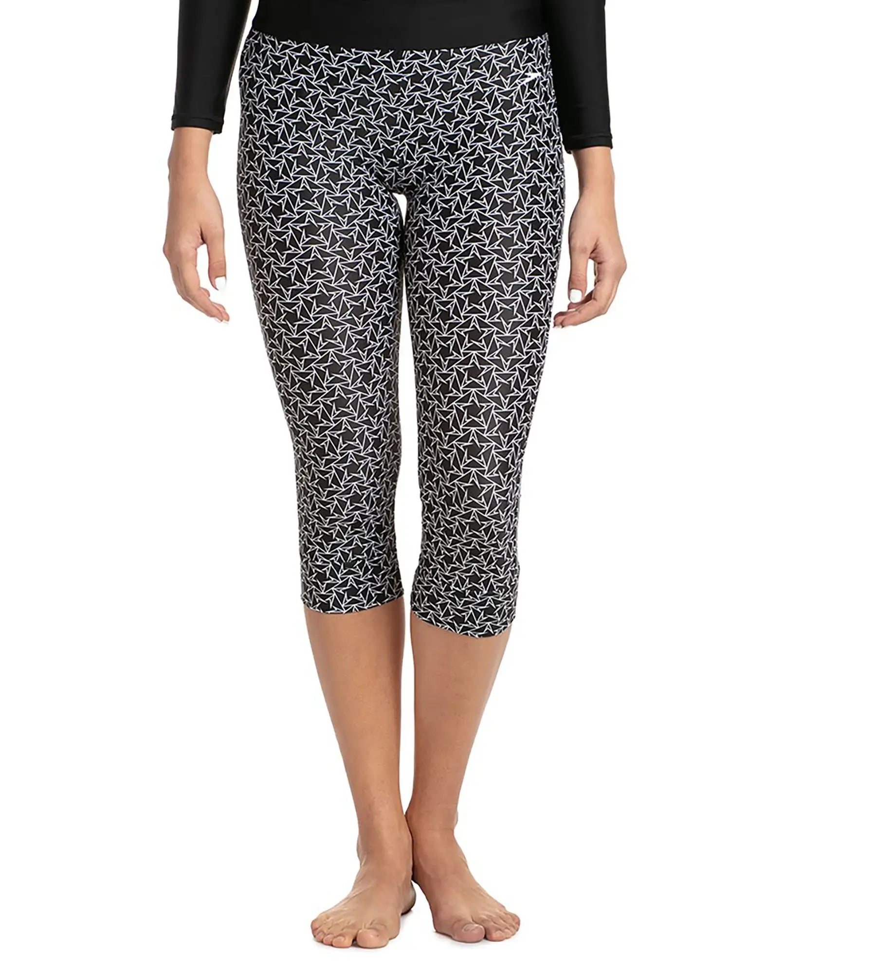Women's Endurance 10 Printed Contrast Swim Capri - Black & White Stylish Beachwear Set Women's Endurance 10 Printed Contrast Swim Capri - Black & White Stylish Beachwear Set