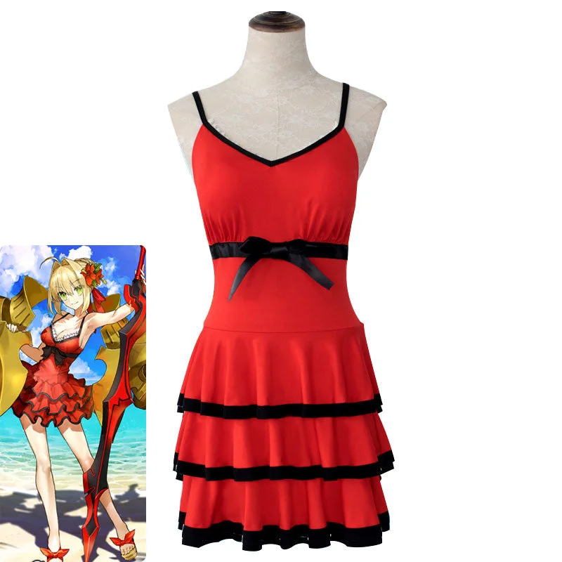 Anime FGO Fate Grand Order Nero Red Swimming Dress Cosplay Costumes Comfortable Swim Dress