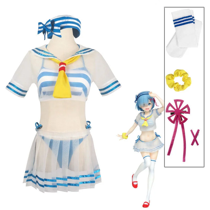 Anime Re: Zero Starting Life in Another World Rem Swimsuit Cosplay Costumes Flirty Ruffle Swimsuit