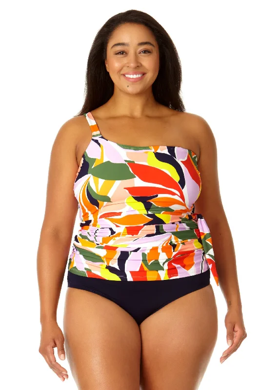 Anne Cole Plus - Women's Asymmetrical Side Tie Tankini Swim Top Soft Beachwear Set