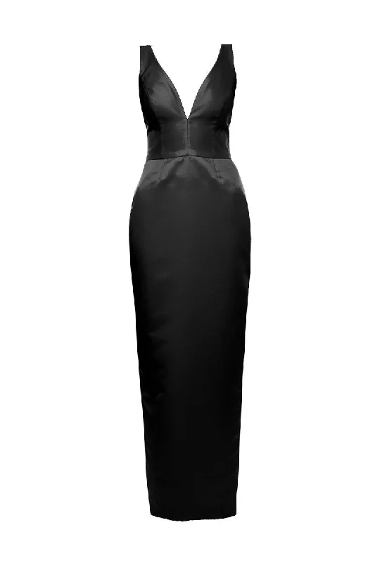 AVA BLACK MAXI DRESS Stylish Maxi Dress with Pleats