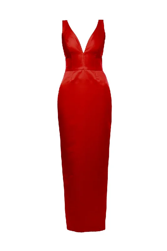 AVA RED MAXI DRESS Fashionable Faux Wrap Maxi Dress