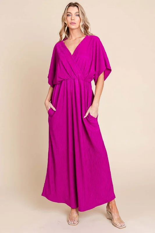 Surplice Maxi Dress with Pockets Classic Solid Maxi Dress