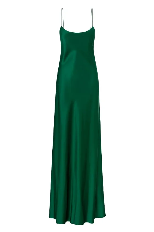 CAROLYN EMERALD SCOOP-NECK SILK SATIN MAXI DRESS Comfortable Cotton Maxi Dress