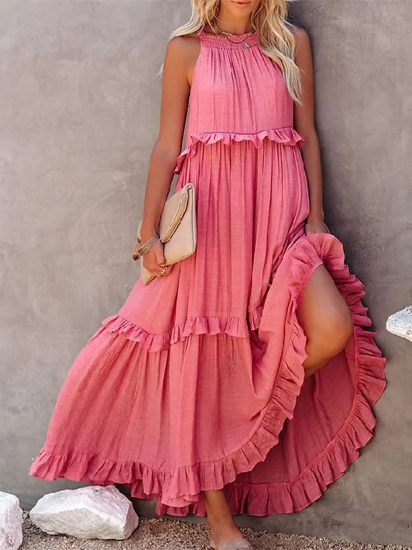 Casual Ruffled Summer Holiday Long Maxi Dresses Fashionable Sheer Maxi Dress