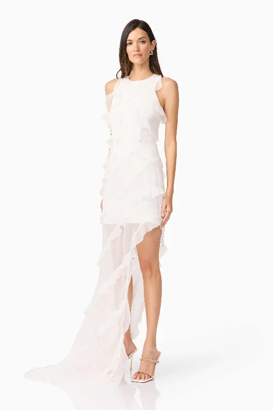 Celeana Textured Sheer Maxi Dress in White Cozy Longline Maxi Dress