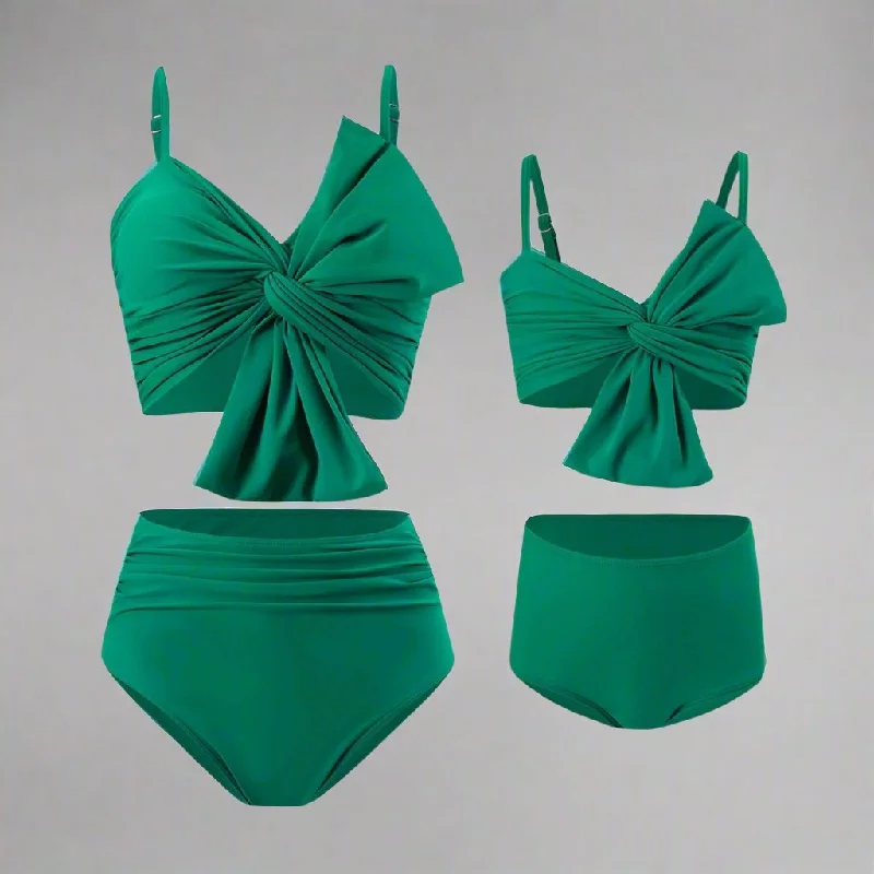 Chic Mother-Daughter Two-Piece Swimsuit - Family Matching Swimwear in Vibrant Colors Classic Sporty Swimsuit