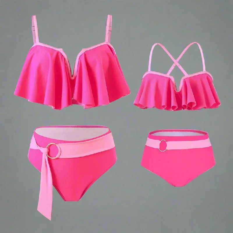 Chic Two-Piece Swimsuit Set  Ruffle Detail Top and High-Waisted Bottoms in Four Vibrant Colors Sporty Swimsuit Style