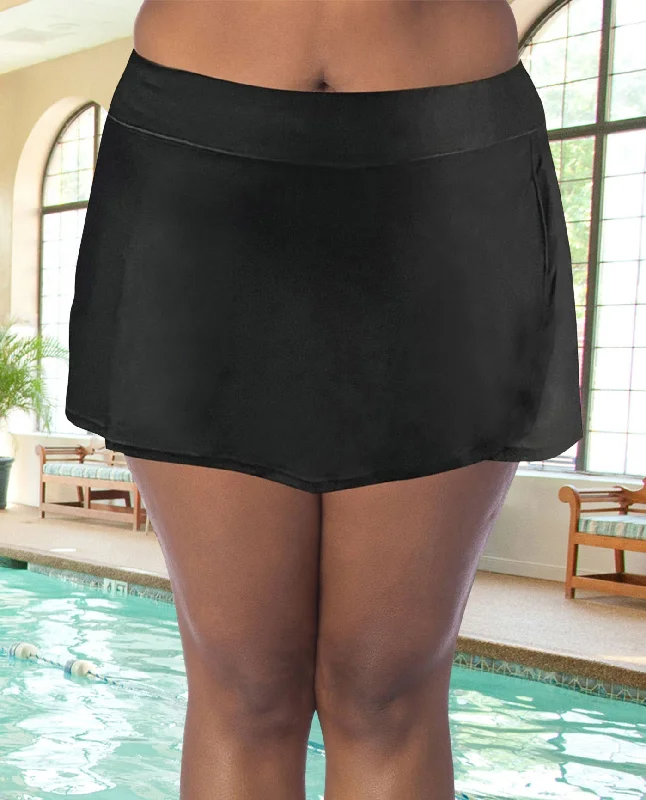 CHLORINE RESISTANT AQUAMORE SOLID PLUS SIZE SWIM SKORT Reversible Bikini Set