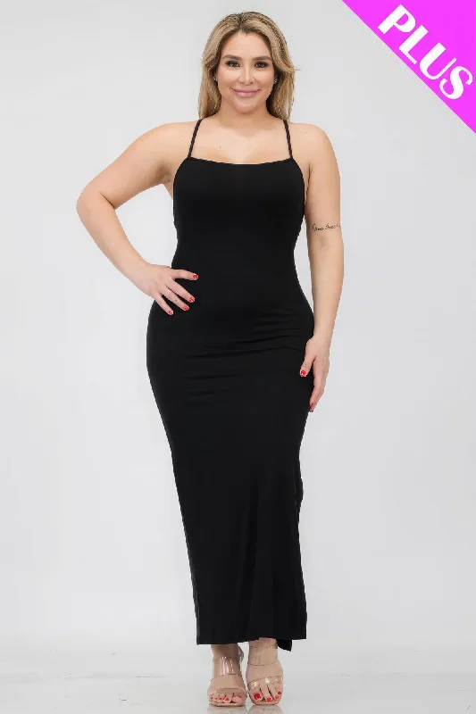 Plus Size Crisscross Back Split Thigh Maxi Dress Classic Strapless Maxi Dress