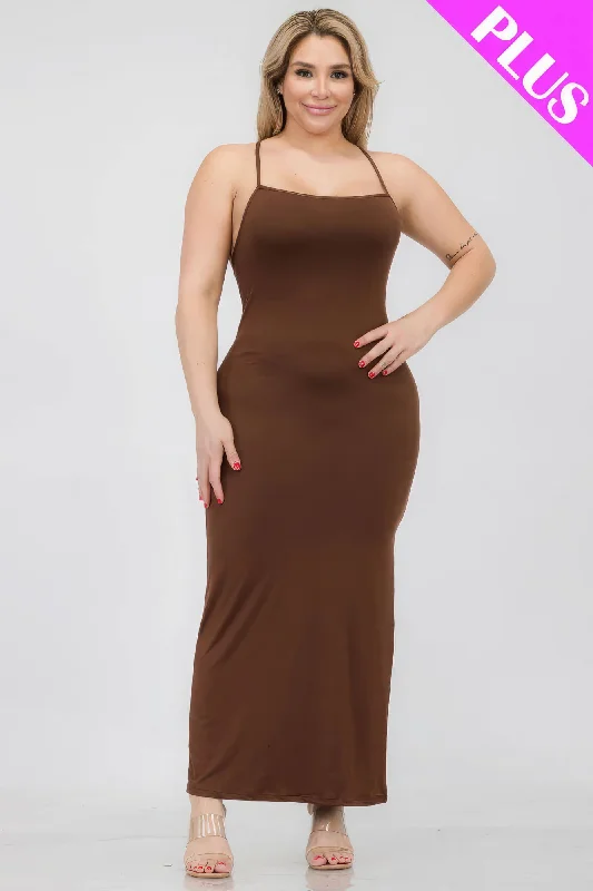 Plus Size Crisscross Back Split Thigh Maxi Dress Chic Sleeveless Maxi Dress