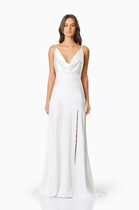 Clementine Cowl Neck Maxi Dress In White Stylish One-Shoulder Maxi Dress