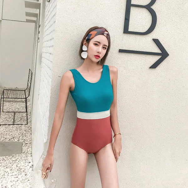 Colorblock Siamese Swimsuit KF50024 Elegant Ruffle Swimsuit