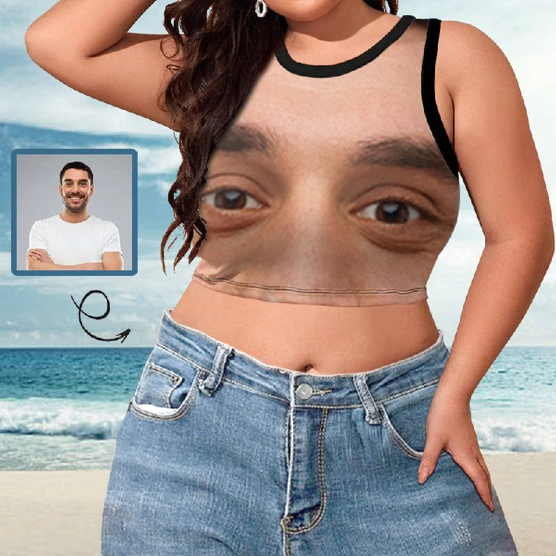 Custom Face on Tank Tops Big Eyes Women's High Neck Crop Top with Boyfriend Face Swimsuits Bustier Push-Up Swimsuit Top Custom Face on Tank Tops Big Eyes Women's High Neck Crop Top with Boyfriend Face Swimsuits Bustier Push-Up Swimsuit Top