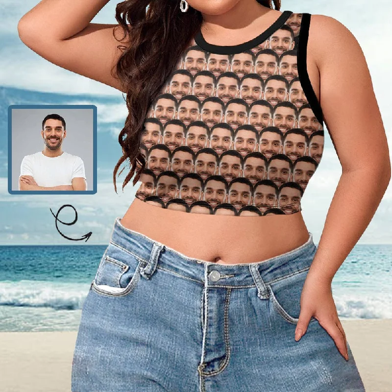 Personalized Tops with Custom Face Seamless Women's High Neck Crop Top Swimsuits Bustier High-Waist Bikini Set Personalized Tops with Custom Face Seamless Women's High Neck Crop Top Swimsuits Bustier High-Waist Bikini Set
