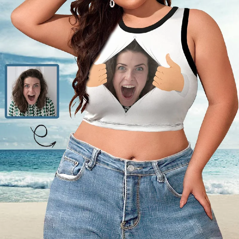Design Face Tops Personalized Surprise Women's High Neck Crop Top Swimsuits Bustier Crisscross Back Swimsuit Design Face Tops Personalized Surprise Women's High Neck Crop Top Swimsuits Bustier Crisscross Back Swimsuit