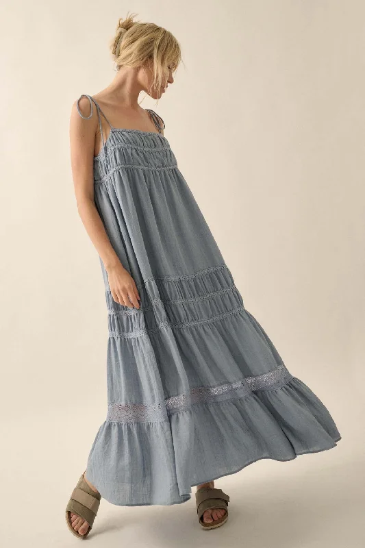 Down in the Valley Tiered Lace-Trim Maxi Dress Comfortable Flowy Maxi Dress