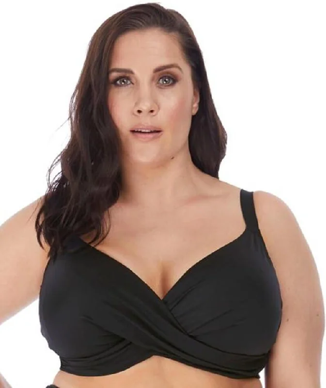 Elomi Swim Magnetic Underwired Plunge Bikini Top - Black Bold High-Cut Bikini