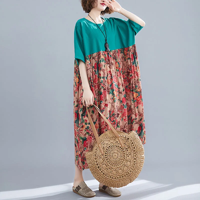 Ethnic Plus Sizes Cozy Linen Summer Maxi Dresses for Women Chic Summer Floral Maxi Dress