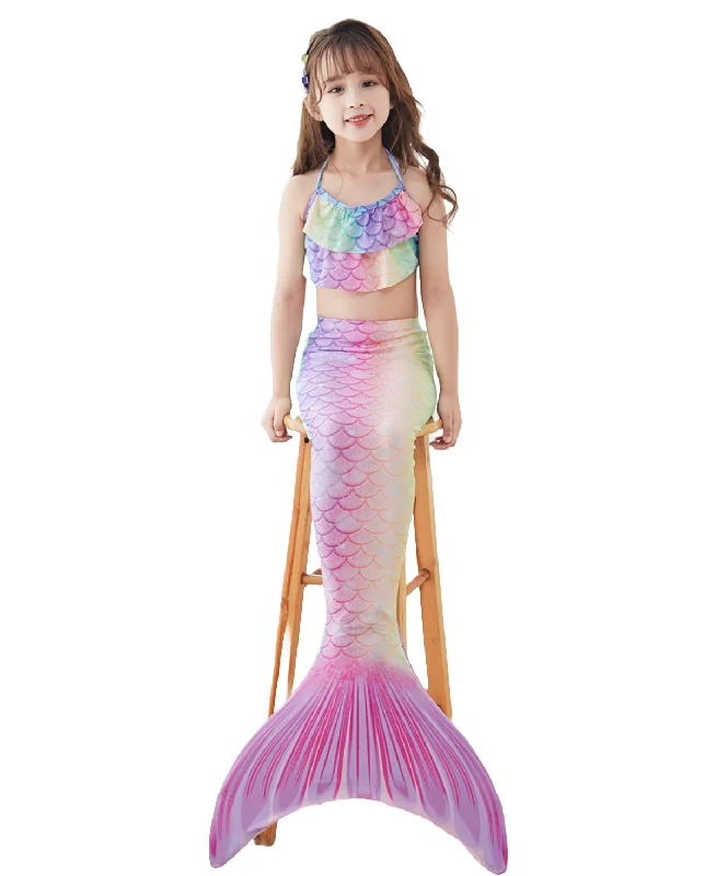 Fancydresswale Mermaid 3 pc swimsuit for Girls with large fin option- Colorful Sexy Cutout Swimsuit