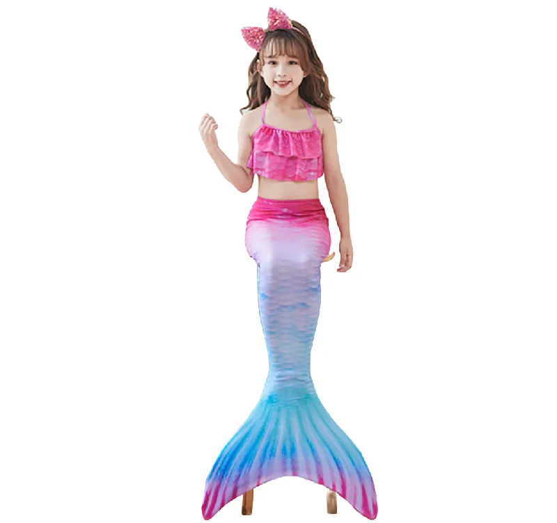 Fancydresswale Mermaid 3 pc swimsuit for Girls with large fin option- Begonia Mesh Swimsuit Top