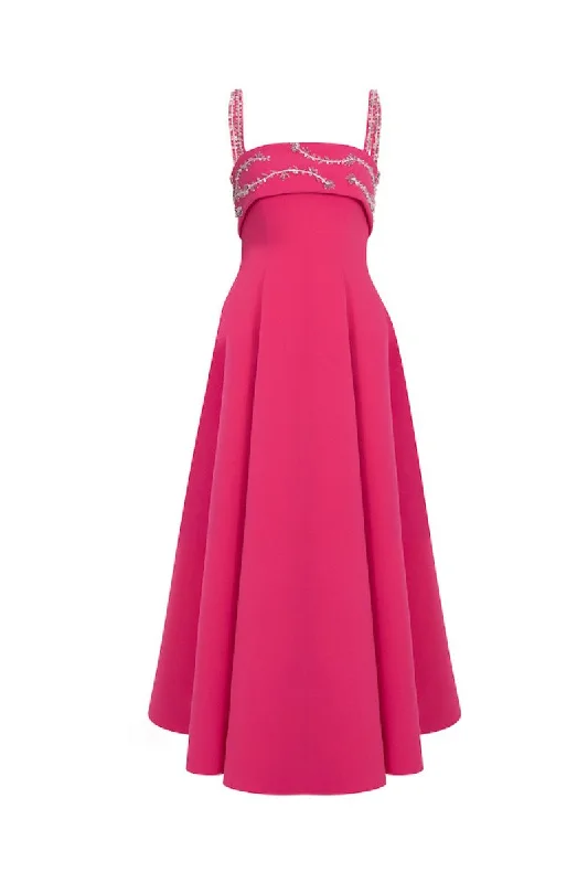 FUCHSIA STRAP SHOULDER MAXI DRESS Elegant Wraparound Maxi Dress