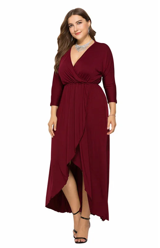 Blue Zone Planet |  Isabella's Elegant Deep V Plus Size Maxi Dress Stylish Empire Waist Maxi Dress