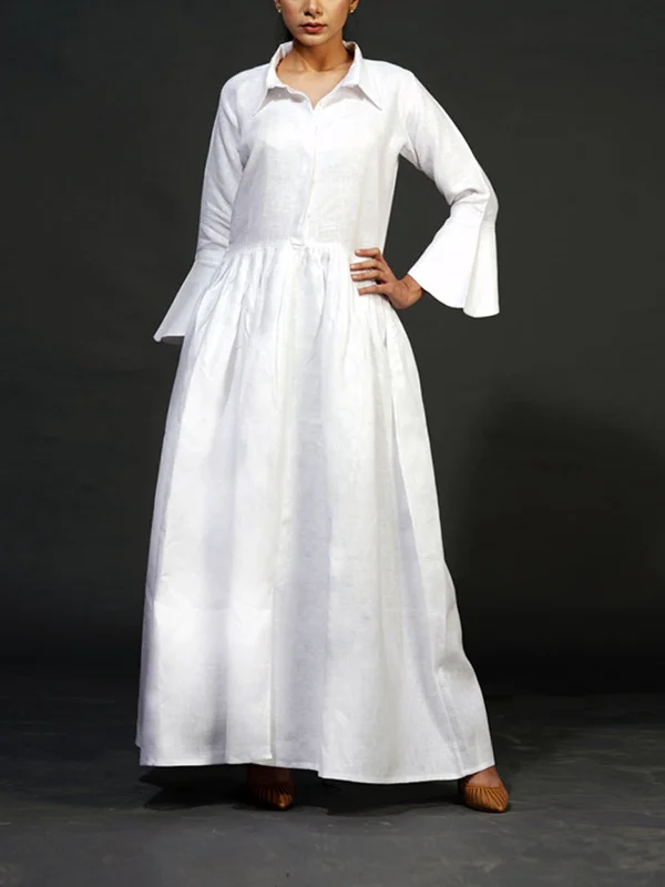 Linen Maxi Dress White Trendy Maxi Dress with Belt