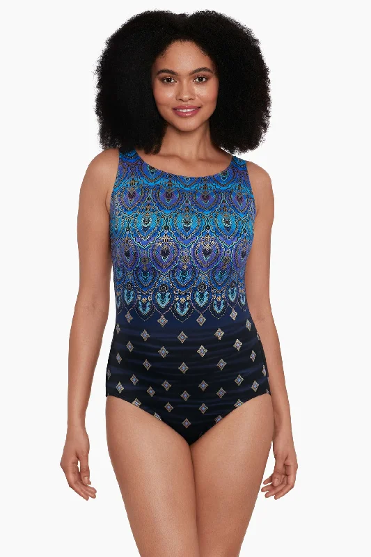 Pasha Long Torso Scoopback Highneck One Piece Swimsuit Summer Ready Swimsuit