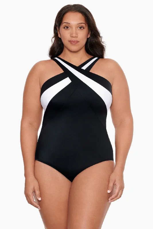 Plus Size Crossover Inset Tank Long Torso One Piece Swimsuit Private Party Soft Beachwear Set