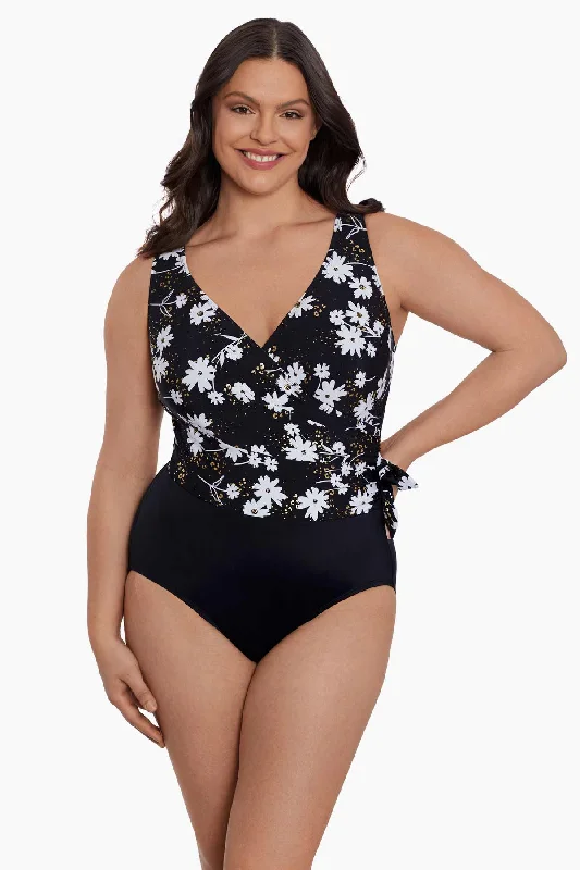 Side Tie Draped Surplice Long Torso One Piece Swimsuit Whoopsie Daisy Comfortable Swim Shorts