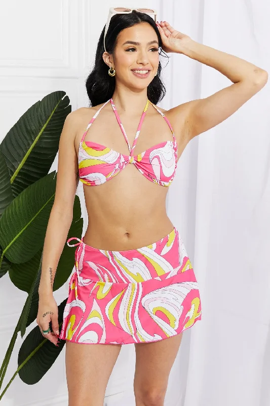 Marina West Swim Disco Dive Bandeau Bikini and Skirt Set High-Cut One-Piece