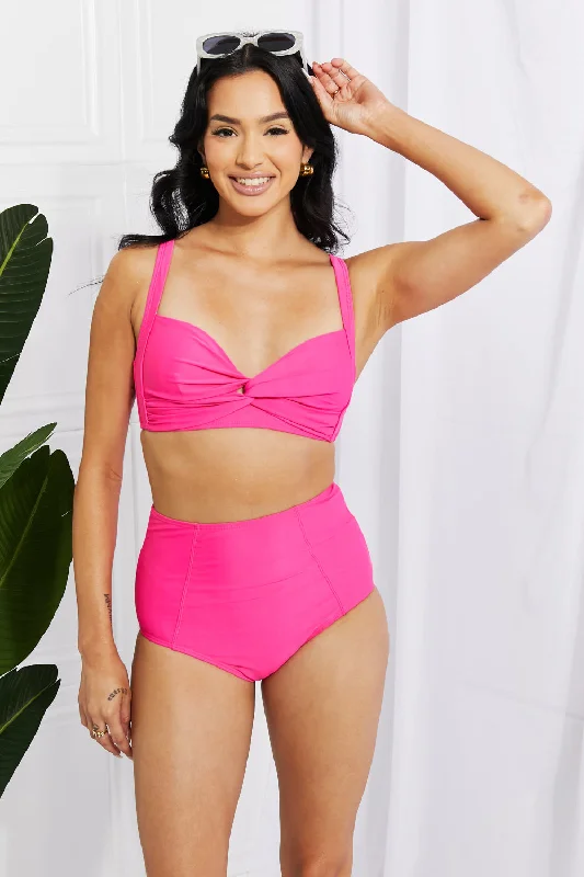 Marina West Swim Take A Dip Twist High-Rise Bikini in Pink Luxury Swimsuit Style