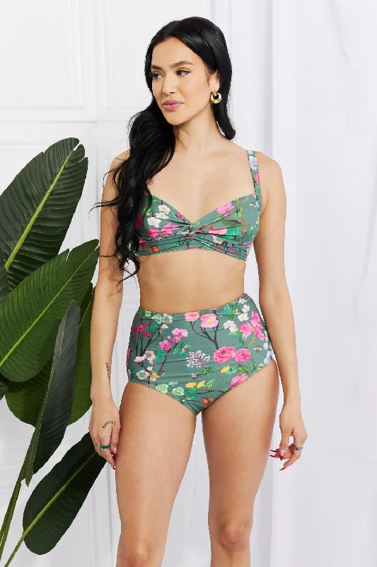 Marina West Swim Take A Dip Twist High-Rise Bikini in Sage Classic Sporty Swimsuit