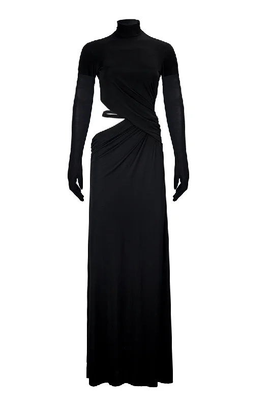 MAXI DRESS WITH OPEN SIDE IN BLACK Cozy Maxi Dress with Slit