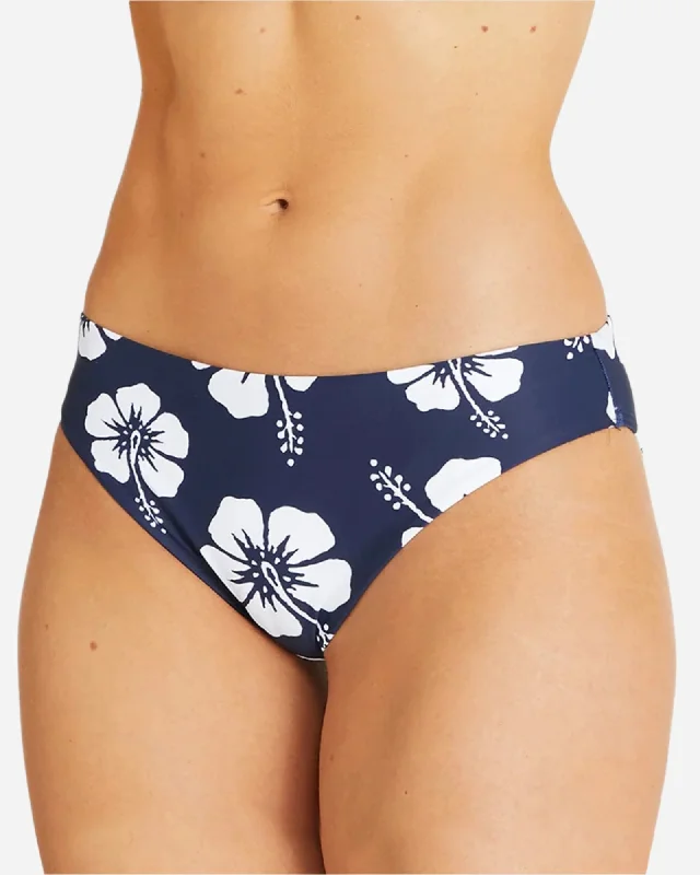 Womens - Swim Bottom - Regular Brief Bikini - Hibiscus Navy Deep-V Swimsuit Design
