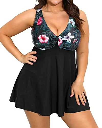 Plus Size Swim Dress Two Piece Tankini Swimsuits for Women Flowy Bathing Suits Elegant Ruffled Bikini