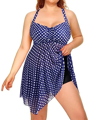 Plus Size Two Piece Swim Dress Flowy Mesh Swimsuits High-Waisted Swimwear