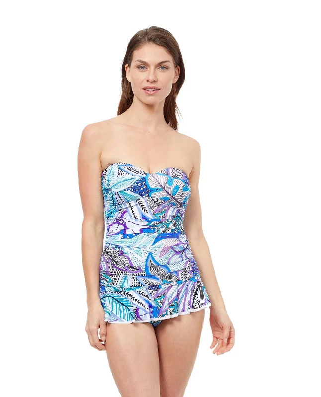 Profile By Gottex Tropic Boom Bandeau Strapless Shirred Swimdress Classic Sporty Swimsuit