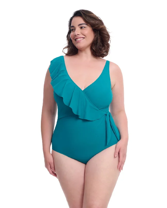 Profile By Gottex Tutti Frutti Plus Size Asymmetrical Ruffle Surplice One Piece Swimsuit Stylish Beachwear Set